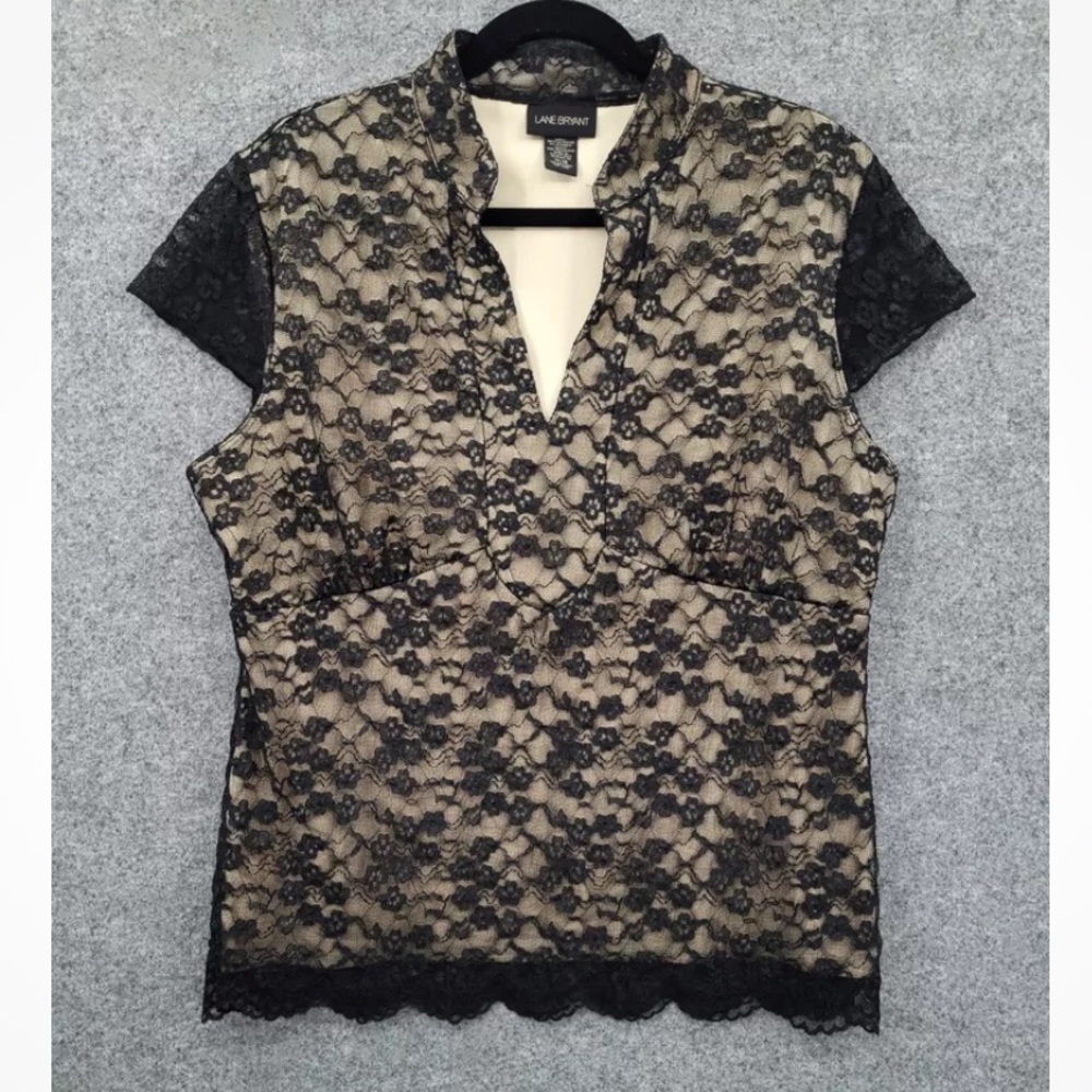 EUC Lane Bryant vintage 1990s black lace top lined in nude evening 2X 18/20W